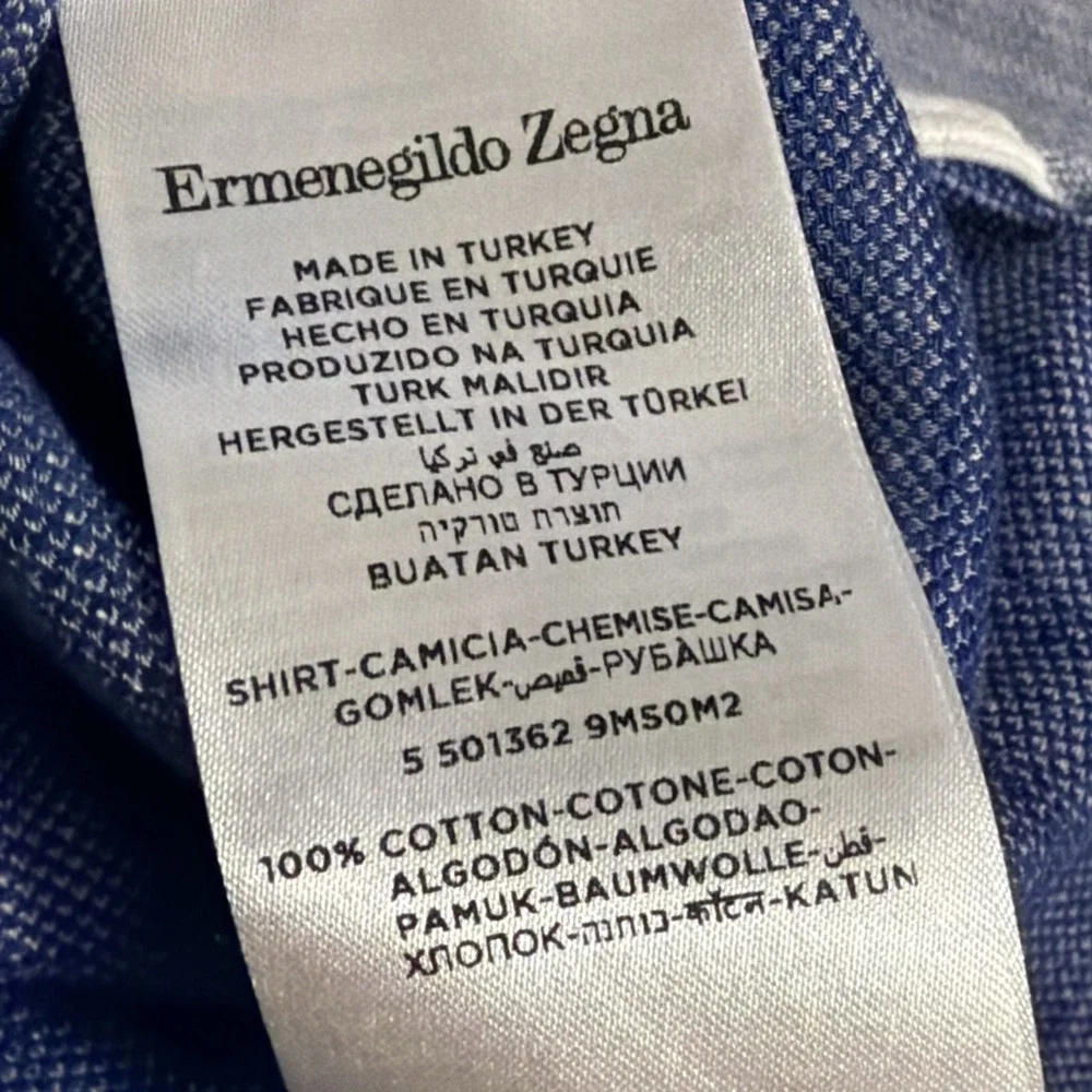 Ermengildo Zegna Men's 42-16.5‎ Long Sleeve Blue Lightweight Cotton Button Up